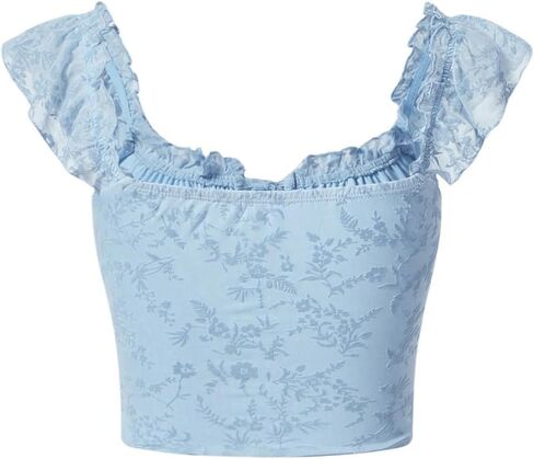 COZYEASE Women's Floral Print Ruched Bust Frill Trim Knot Front Crop Tee Cap Sleeve Bodycon Summer Top in Saudi Arabia
