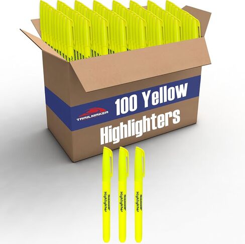 Trail maker 100 Packs of Bulk Yellow Highlighters in Bulk | Bright Wholesale Highlighters for Classrooms, School Kids, Teachers, Office Supplies in Kuwait