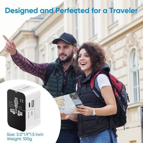 محول السفر الرقمي LKY، محول طاقة عالمي الكل في واحد، شاحن حائط عالمي بقابس تيار متردد مع منافذ شحن USB مزدوجة للهواتف المحمولة الأمريكية والاتحاد الأوروبي والمملكة المتحدة وأستراليا وأوروبا (أبيض) in Kuwait