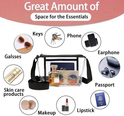 Clear Purse,Clear Bag Stadium Approved with Inner Pocket and Adjustable Strap for Concerts and Sports Event Clear Bag in Saudi Arabia
