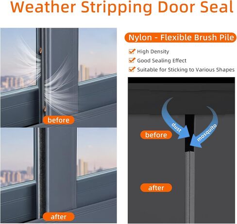 Brush Weather Stripping,Card-Slot Seal Strip Pile Weatherstrip Door Sweep Brush for Door Window,0.9Inch 66Ft Total in Kuwait