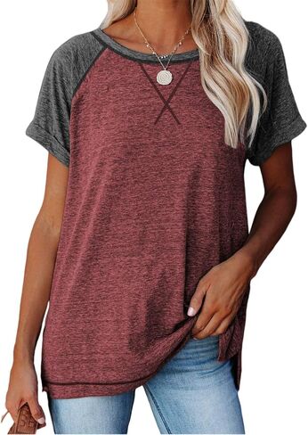 ayreus Women's Casual Short Sleeve T Shirts Crewneck Raglan Tees Side Split Summer Tunic Tops (1-Dark Grey,Medium) in Saudi Arabia