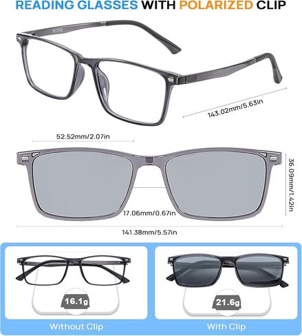 Men's Reading Glasses plus Magnetic Polarized Sunglasses Clip, Easy to Switch to Outdoor Sun Readers in Saudi Arabia