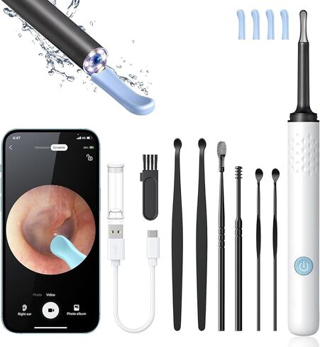 Ear Wax Removal, Ear Cleaner with Camera and Light, Ear Wax Removal Kit, Ear Wax Removal Tool Camera with 1080P, Ear Cleaning Kit with Spoons, Ear Camera for iOS & Android (Off-White) in Kuwait