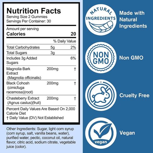 Menopause Gummy Supplements with Magnolia Bark Extract for Multi-Benefit Relief of Night Sweats and Hot Flashes with Natural Energy Support - 60 Gummies in Saudi Arabia