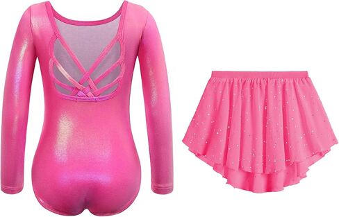 Zaclotre Gymnastics Leotards for Girls Long Sleeve Crisscross Back Ballet Dance Outfit with Removable Skirt Combo in Saudi Arabia