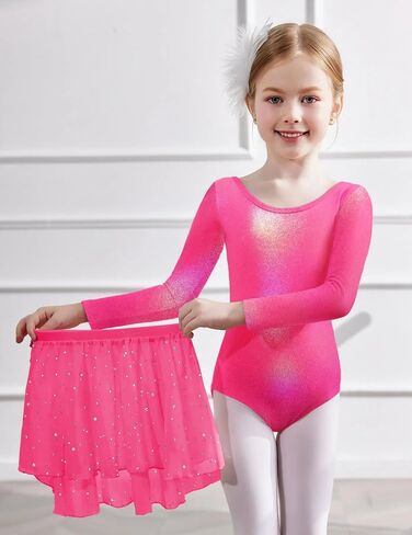Zaclotre Gymnastics Leotards for Girls Long Sleeve Crisscross Back Ballet Dance Outfit with Removable Skirt Combo in Saudi Arabia