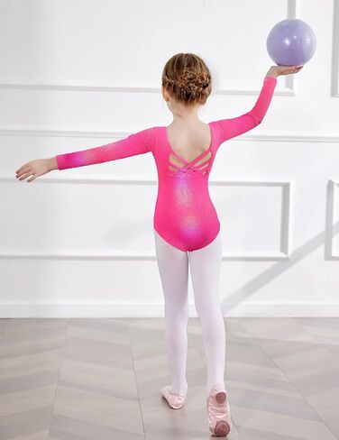 Zaclotre Gymnastics Leotards for Girls Long Sleeve Crisscross Back Ballet Dance Outfit with Removable Skirt Combo in Saudi Arabia