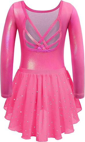 Zaclotre Gymnastics Leotards for Girls Long Sleeve Crisscross Back Ballet Dance Outfit with Removable Skirt Combo in Saudi Arabia