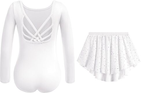 Zaclotre Gymnastics Leotards for Girls Long Sleeve Crisscross Back Ballet Dance Outfit with Removable Skirt Combo in Saudi Arabia