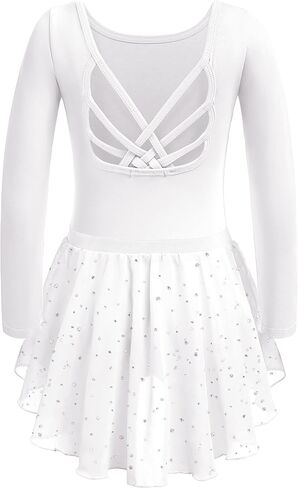 Zaclotre Gymnastics Leotards for Girls Long Sleeve Crisscross Back Ballet Dance Outfit with Removable Skirt Combo in Saudi Arabia