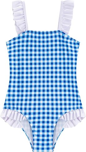 LIZENS Girls One Piece Swimwear Checker Print Ruffles Bathing Suit for Kids Size 2-12 in Kuwait