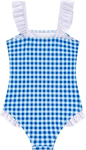 LIZENS Girls One Piece Swimwear Checker Print Ruffles Bathing Suit for Kids Size 2-12 in Kuwait