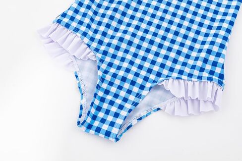 LIZENS Girls One Piece Swimwear Checker Print Ruffles Bathing Suit for Kids Size 2-12 in Kuwait