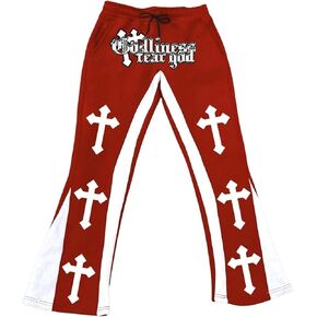 SHENHE Men's Y2k Cross Print Graphic Flare Leg Stacked Sweatpants Streetwear Goth Pants