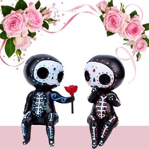 ديكور جمجمة السكر، تمثال زوجين جمجمة السكر، ديكور Dia De Los Muertos، ديكور مكتب الهالوين، ديكورات يوم الموتى للمنزل، هدية تمثال جمجمة السكر للنساء (أ)