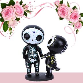 Sugar Skull Decor, Sugar Skull Couple Statue,Dia De Los Muertos Decor, Halloween Desk Decor,Day of The Dead Decorations for Home,Sugar Skull Figurine Gift for Women (A)