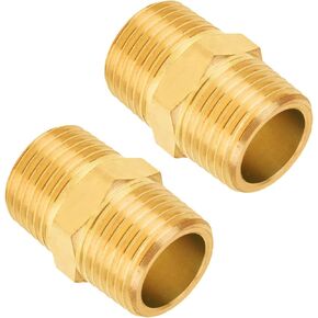 SUNGATOR Solid Brass Pipe Fitting, 1/2-Inch x 1/2-Inch NPT Male Pipe Hex Nipple, 1/2'' Male to 1/2'' Male Brass Pipe Extension Fitting, Brass Hex Nipple for Shower, Oil, Water Line,Spigot,Gas (2-Pack)