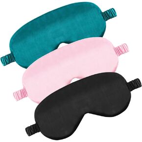 3 Pcs Sleep Mask Soft Silky Eye Masks Cover with Elastic Straps Effective Shading Blindfold for Sleeping Women Men Travel Eyeshade (Pink/Black/Green)