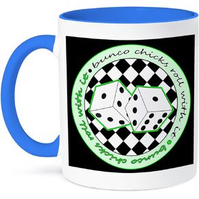 3dRose Bunco Chicks Roll with It Green and Black-Two Tone Blue Mug, 11 oz, Multicolor