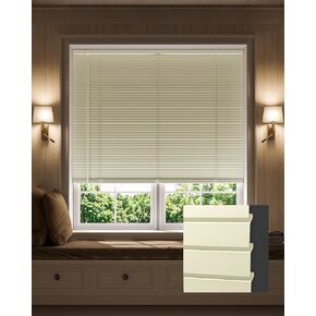 100% Privacy 1" Aluminum Mini Blinds for Interior Windows, L-Shaped Blades Room Darkening Cordless Horizontal Blinds, for Winodws Size (21" W × 36" H) Color (White)