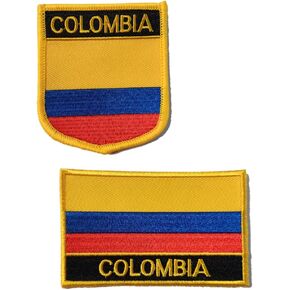 2Pcs Colombia Flag Patch Embroidered Applique Patch for Backpacks Shoes Hat Iron On Sew On 1Pcs Rectangle and 1Pcs Shield