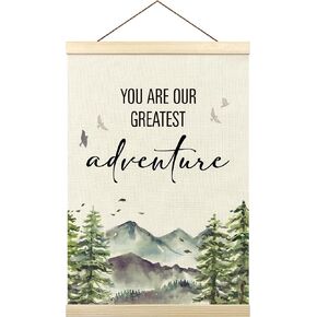 Tzhim Woodland Nursery Decor, You Are Our Greatest Adventure Poster Hanger Frame, Woodland Wall Hanging Decor for Kids Baby Boys Room Nursery, Forest Mountain Wall Art Prints with Wood Frames,12x16in