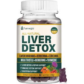 Milk Thistle (Cardo Mariano) Liver Detox Gummies, Gomitas de Alcachofa, Berberina, Curcuma y Silimarina para el Hígado Graso y Inflamado, Fatty Liver Support, Cleanse & Repair. 60Counts