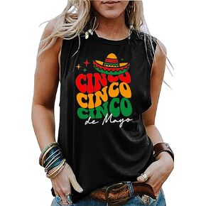 سينكو دي مايو تانك توب للنساء 5th مايو المكسيكي فييستا تيز المكسيك بلا أكمام تي شيرت عطلة حفلة سترة علوية in Kuwait