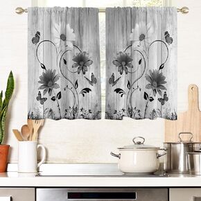 AAtter Yellow Floral Flower Window Curtains for Kitchen Abstract White Daisy Botanical Plant Small Short Home Living Room Bedroom Bathroom Drapes Treatment Tiers Fabric 1 Pair, 27.5" W x 39" L, Retro