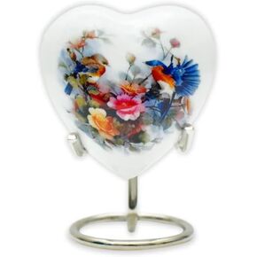 BOLD & DIVINE Birds & Floral Cremation Urn | Human Ashes Adult Memorial urn, Burial, Funeral Cremation Urns | 200 Cubic Inches (Large/Adult Urn) with Unique Velvet Bag
