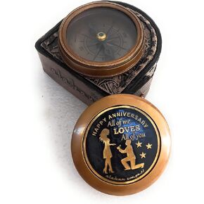 Gift for Husband Wife Compass 2" | Engraved Quote Birthday Wedding Anniversary Christmas Romantic Love Gifts idea for Boyfriend Girlfriend Men Women Him Her (Happy Anniversary)