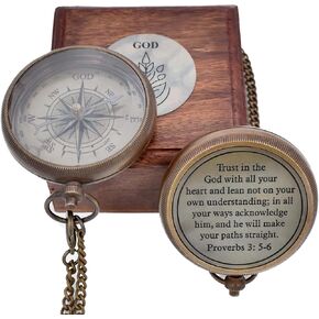 Brass Compass with Wooden Box, God Compass, Baptism Gift, Communion Compass for Boys-Girls, Graduation Gift, Birthday, Confirmation Gift for Men-Women