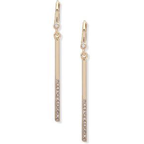 DKNY Gold-Tone Half-Pavé Bar Linear Drop Earrings - Gold Earrings for Women - Elegant Dangle Earrings - Beautiful Women's Jewelry