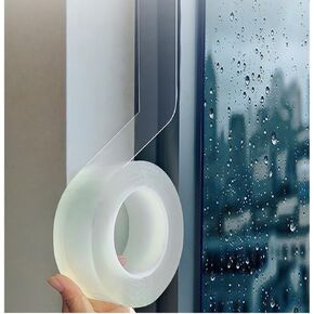 Transparent Window Weather Sealing Tape 2 Inch x 33ft Clear Weather Draft Stopper Adhesive Tape for Windows Draft Sealing Tape for Drafty Windows Gaps Insulation Tape Residue Free