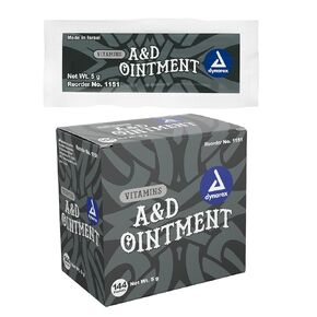 Dynarex Vitamins A&D Ointment Without Lanolin - Vitamin A and D Ointment Protectant for Minor Cuts, Burns, Diaper Rash & Dry Skin - 1 Box - 144 Packets/Box - 5g Packets