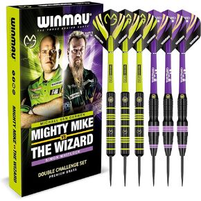 Winmau Darts Michael 'MvG' Van Gerwen Vs Simon 'The Wizard' Whitlock | Twin Set | 22g Steeltip Brass Darts with Flights and Shafts (Stems)