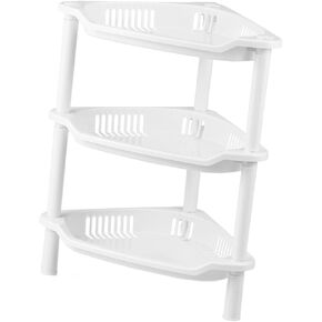 STOBAZA 3 Shelf Layer Stand Home Plastic Shelves Corner Storage Kitchenwhite Basket Organizer Small Household Desk Bathroom for Rack