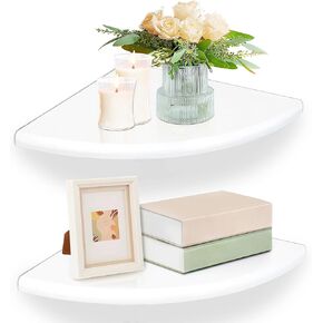 Sopicoz Corner Shelf 9 inch Wood Wall Mounted Shelf 2 Pack, Floating Shelves, Display Shelves, Hanging Shelves, Decorative Wall Shelves, Racks for Living Room, Bedroom (White, 9 inch)