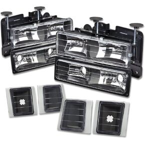 DNA MOTORING Pair Chrome/Amber Headlights+Bumper Lamps+Amber Corner Lights Compatible with 94-99 Chevy C/K Suburban 1500 2500 3500,HL-OH-8P-C1094-CH-AM
