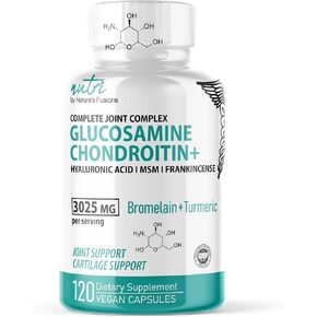 Nature's Fusions Glucosamine Chondroitin MSM Turmeric Boswellia - Joint Support Supplement - 120 Capsules - Chondroitin Sulfate Capsules - with Hyaluronic Acid - Supports Healthy Bones