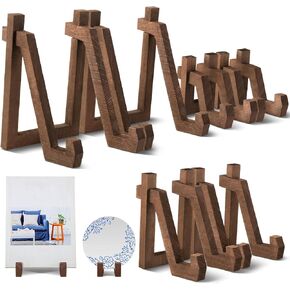 6 Pcs Plate Stands for Display 3 Size Wooden Plate Holder Display Stand 4 6 8 Inch Picture Frame Stand Small Photo Plate Bowl Holder Anti Slip Decorative Table Picture Easels for Display