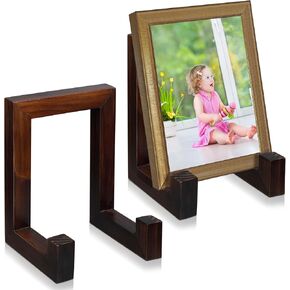 Soaoo 2 Pcs Wooden Plate Stand for Display, 8 Inch Plate Holder Decorative Picture Frame Stand Plaque Stand Holder Easel Table Top Easels for Display Picture, Book, Art, Photo, Plaque (Brown)