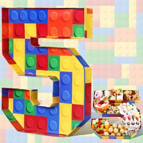 Mifoci 13.7" Building Block Party Cupcake Cardboard Number for Charcuterie Bricks Birthday Party Fillable Paper Mache Chocolate Candy Cake Decorative Gift Box(Number 5)