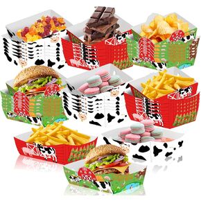 36Pcs Farm Animals Paper Food Trays Cow Pig Red Barn Goat Chicken Duck Patterned Disposable Serving Trays for Baby Shower Cow Themed Birthday Party Supplies