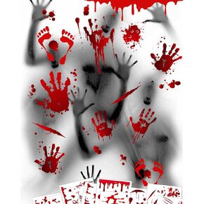 12 Sheets Halloween Bloody Handprint Footprint Window Stickers, Halloween Decorations Decals for Bathroom Window Wall Floor Clings