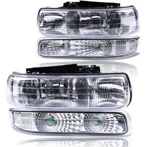 G-PLUS LED DRL Headlights Compatible with 1999-2002 Chevy Silverado/2001-2002 Silverado 1500HD 2500HD/00-06 Tahoe Suburban 1500 2500, bumper Headlamp, 2Pcs Clear (Left+Right)
