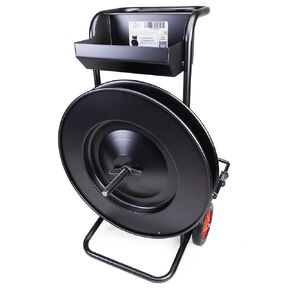 IDL Packaging CA-543 Heavy Duty Strapping Cart/Dispenser for Polyester (PET) Strapping Coils with 16" x 6" or 16" x 3" Core Size — Improved Brake System — Built-in Tray for Tools and Seals