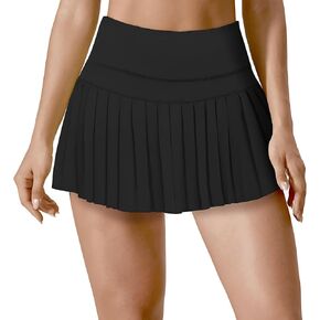 Athletic Pleated Tennis Skirt for Women Flowy A-Line Golf Skort with Shorts Pockets High Waist Workout Sport Skirt