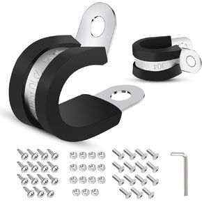 76PCS 1/2Inch Cable Clamps Assortment Kit, 304 stainless steel Rubber Coated Cushioned Insulated wire clamps, Pipe Clamp, Metal Clamp, Rubber Cushioned With two kinds of screws,(12mm) F-098-12mm